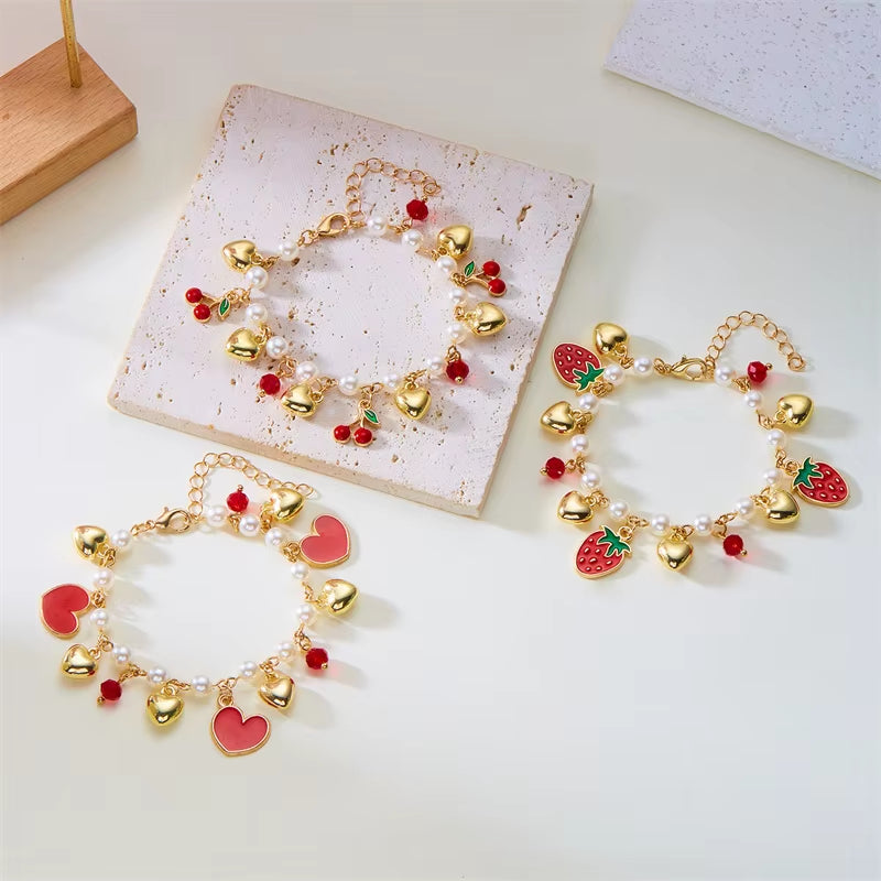 Red Strawberry Charm Bracelet