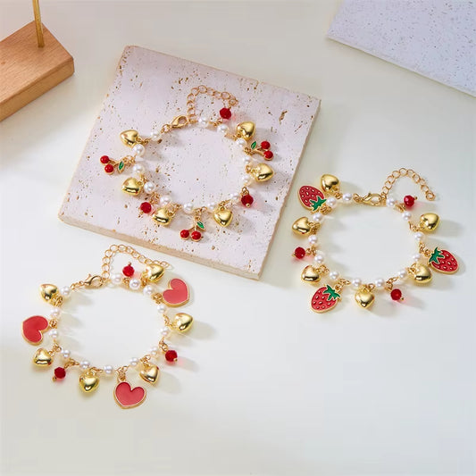Red Strawberry Charm Bracelet