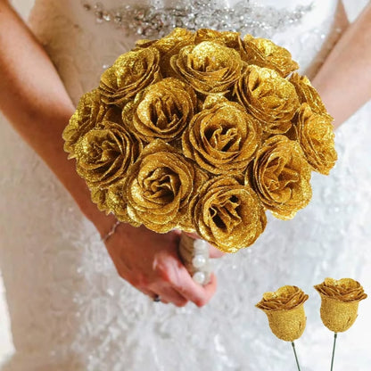 12PCS Glitter Roses Artificial Flowers