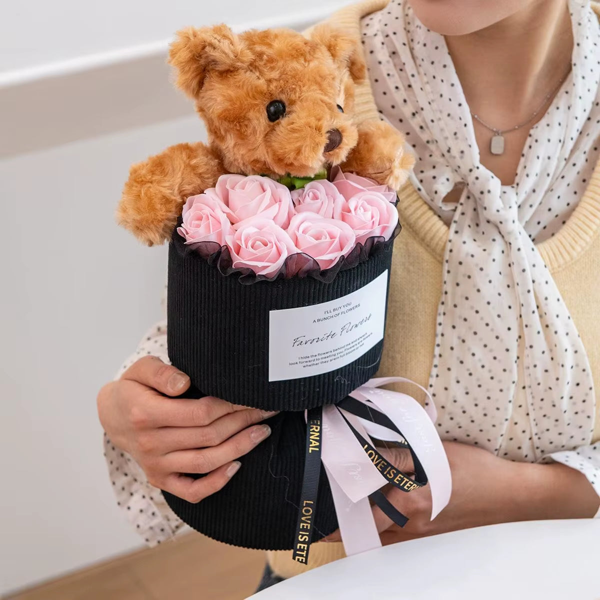 Valentine Rose Bouquet with Cute Bear