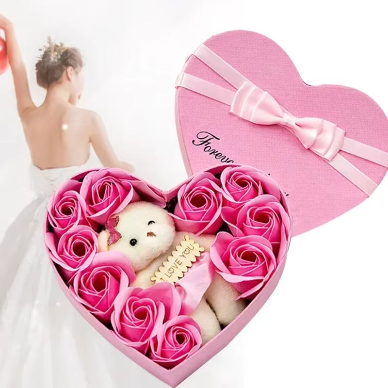 Heart-Shaped Soap Rose Bear Gift Box