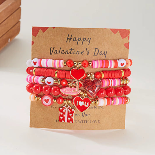 5-Piece Valentine Charm Bracelet Set