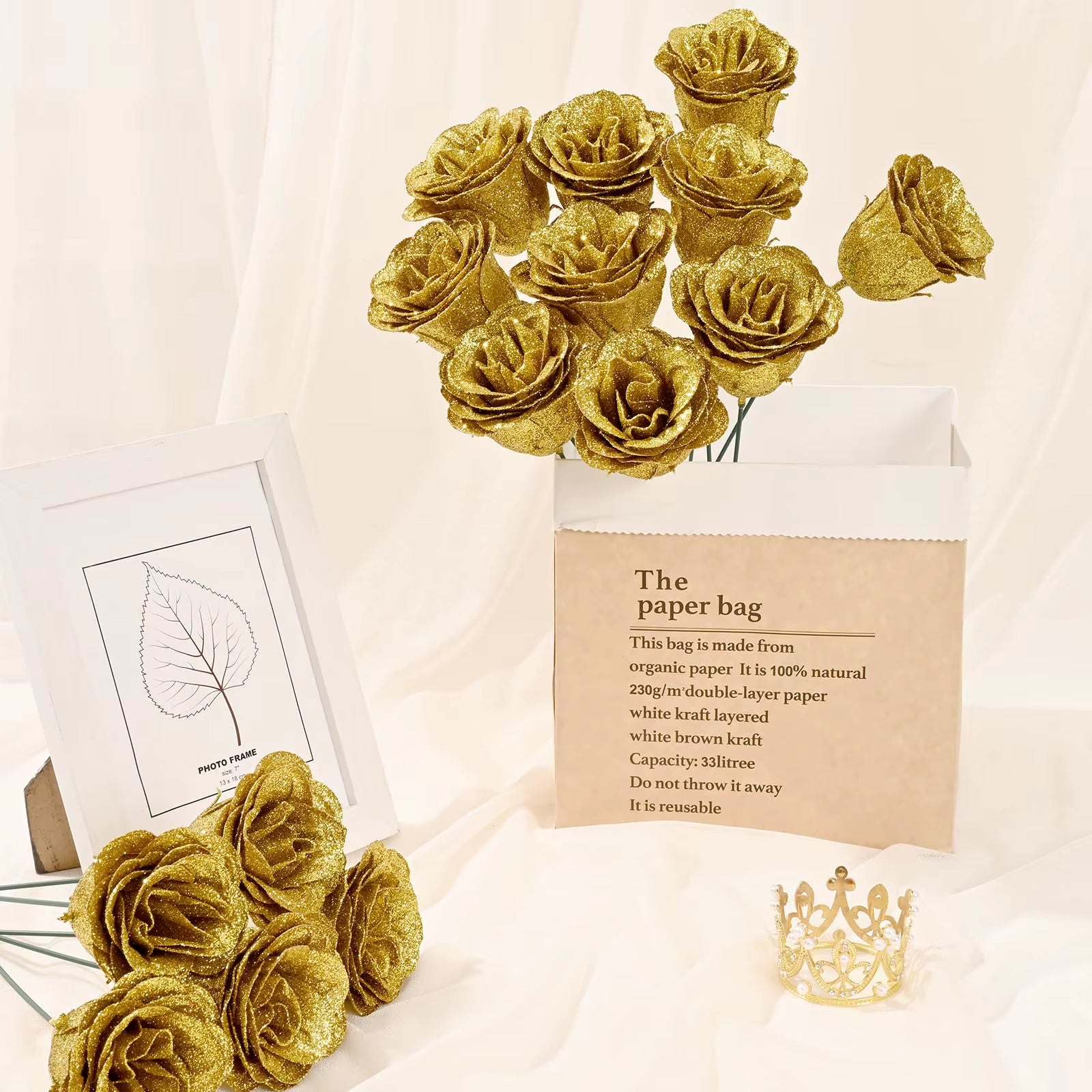 12PCS Glitter Roses Artificial Flowers