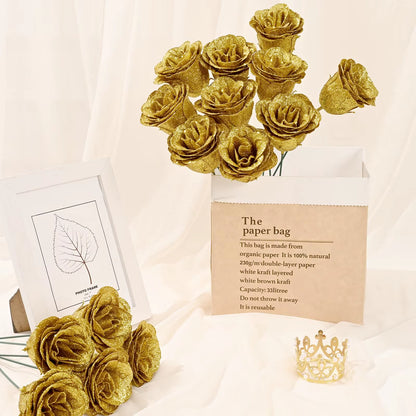 12PCS Glitter Roses Artificial Flowers