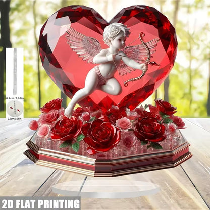 Cupid and Rose Heart Ornament