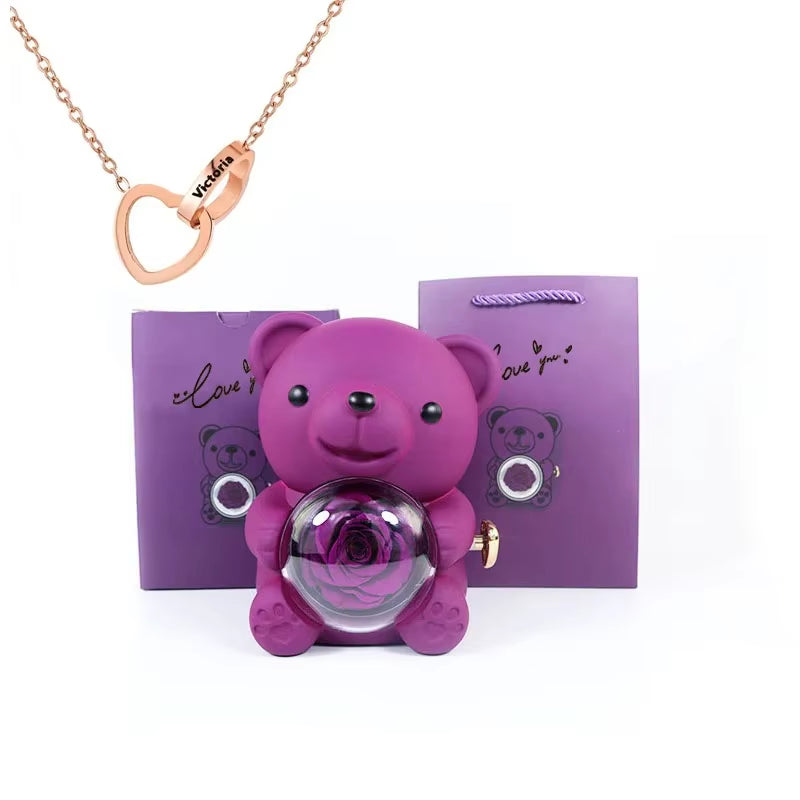 Eternal Rose Teddy Bear Jewelry Box
