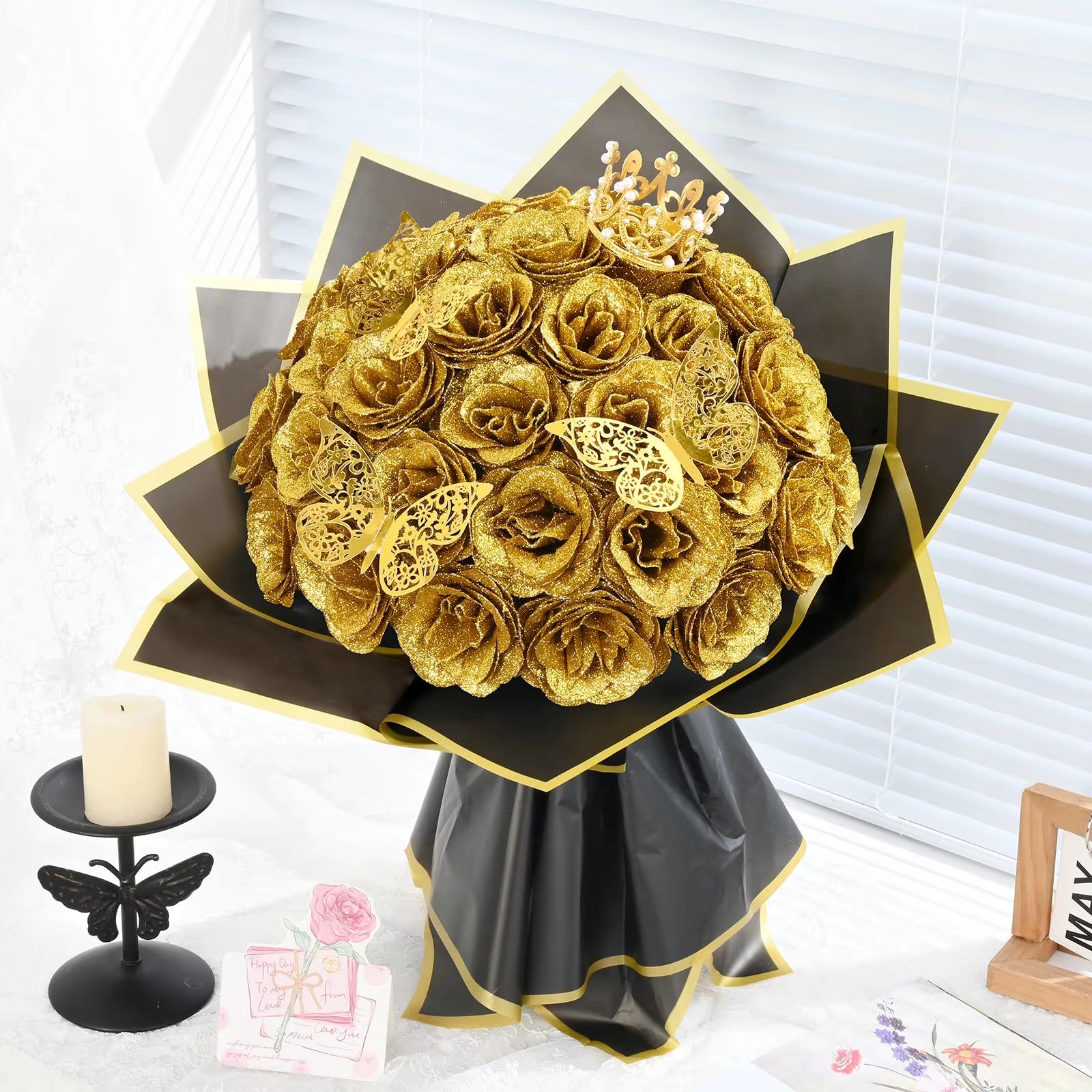 12PCS Glitter Roses Artificial Flowers