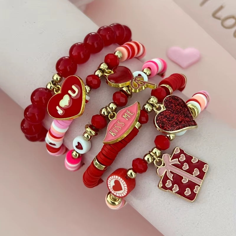 5-Piece Valentine Charm Bracelet Set