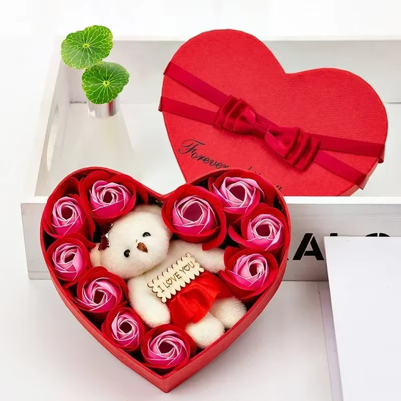 Heart-Shaped Soap Rose Bear Gift Box