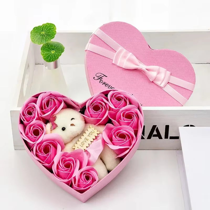 Heart-Shaped Soap Rose Bear Gift Box