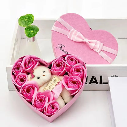 Heart-Shaped Soap Rose Bear Gift Box