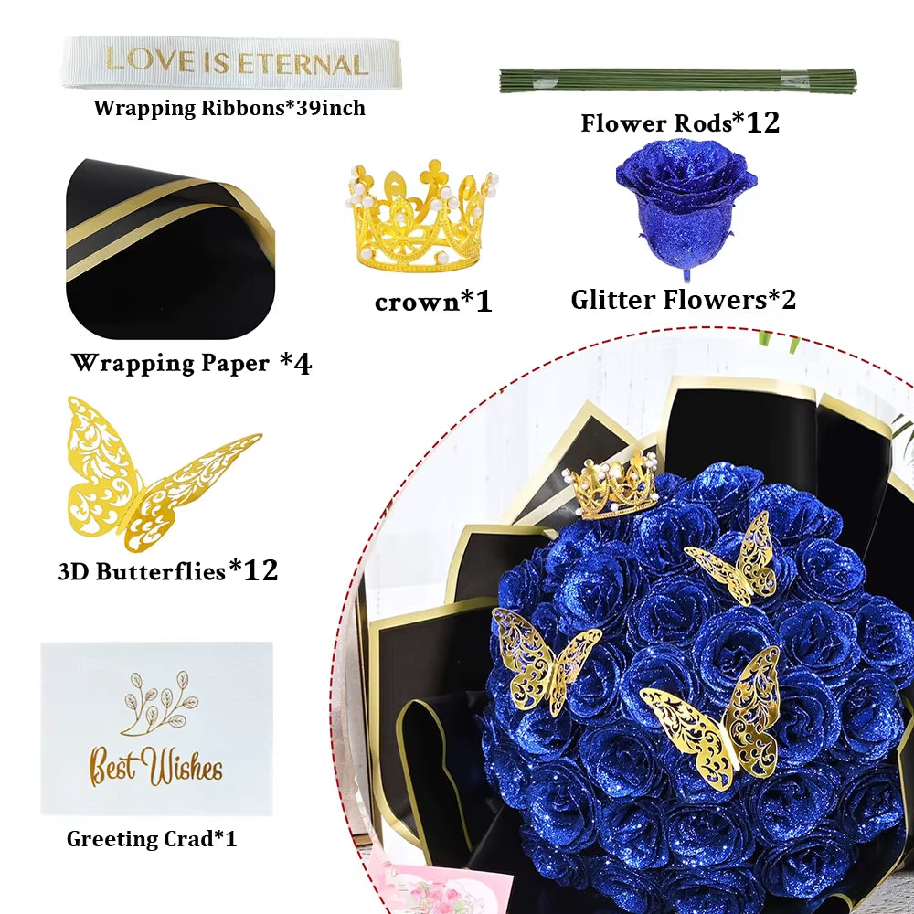 12PCS Glitter Roses Artificial Flowers