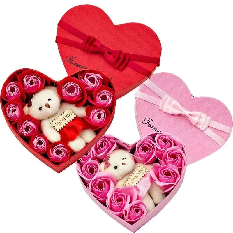 Heart-Shaped Soap Rose Bear Gift Box