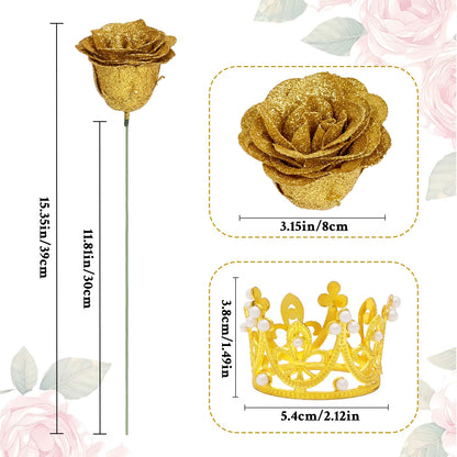 12PCS Glitter Roses Artificial Flowers