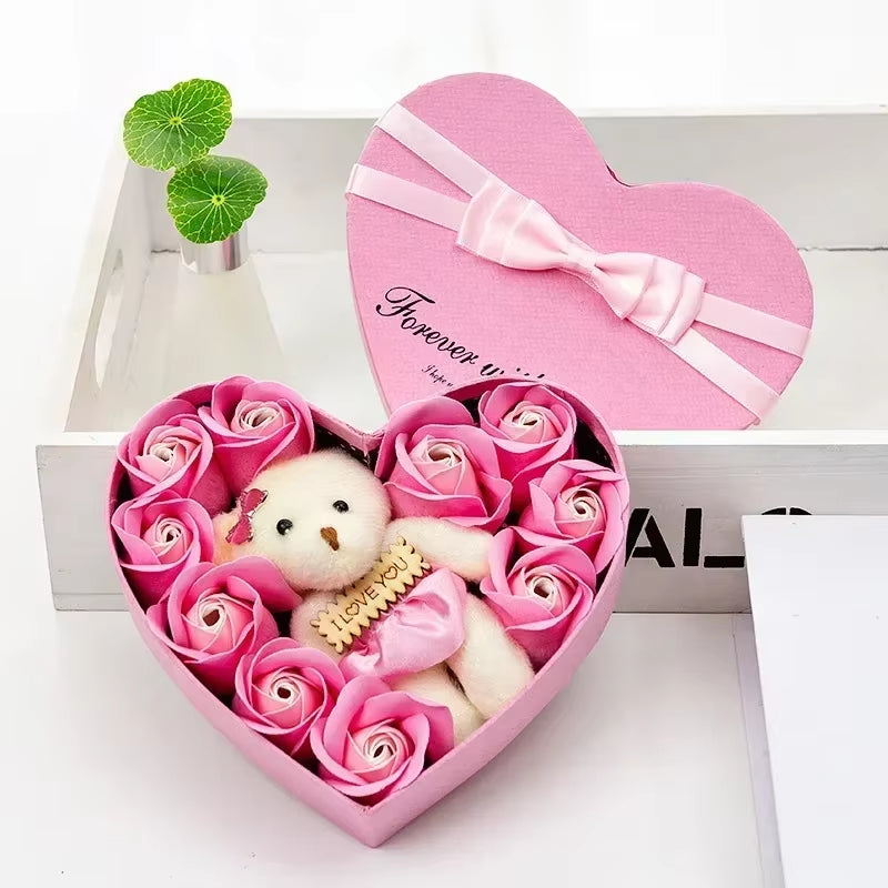 Heart-Shaped Soap Rose Bear Gift Box
