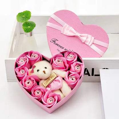 Heart-Shaped Soap Rose Bear Gift Box
