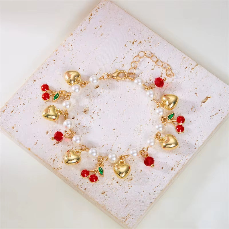 Red Strawberry Charm Bracelet