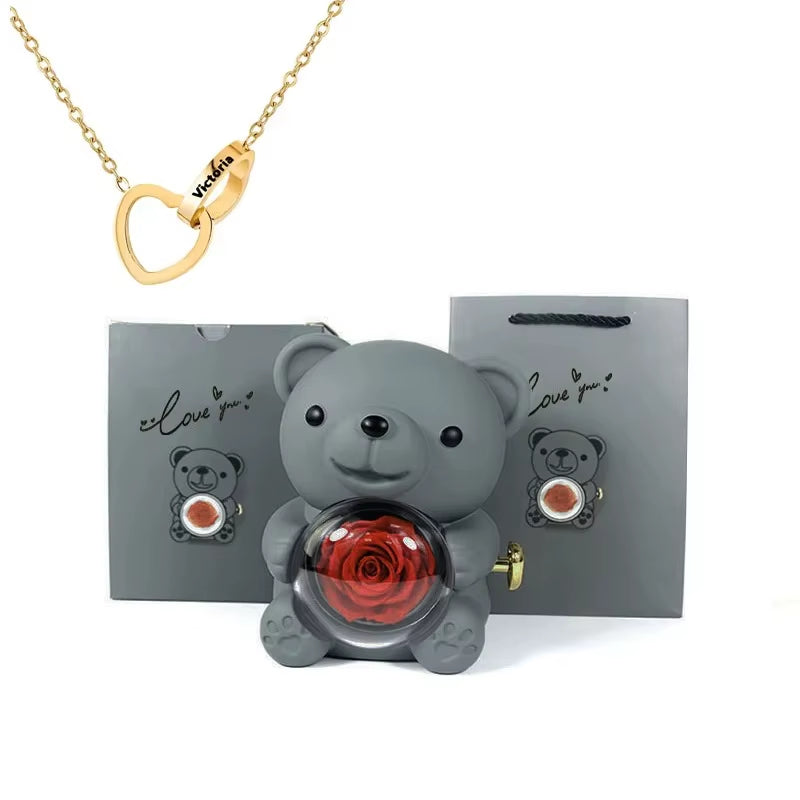 Eternal Rose Teddy Bear Jewelry Box
