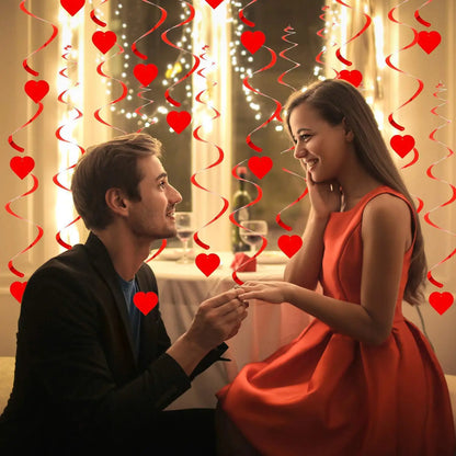 6PCS Red Heart Hanging Spiral Flags