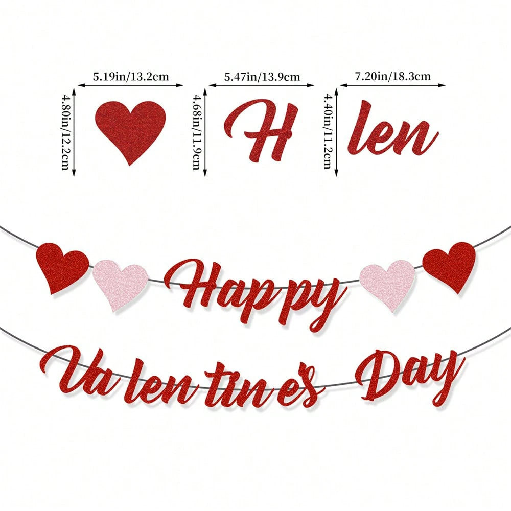 6PCS Red Heart Hanging Spiral Flags