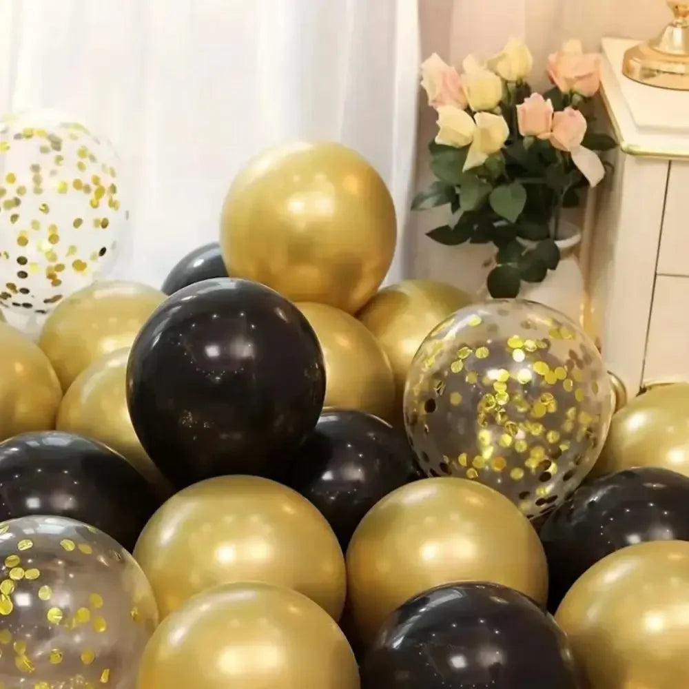 16PCS Black Sequin Glitter Balloons