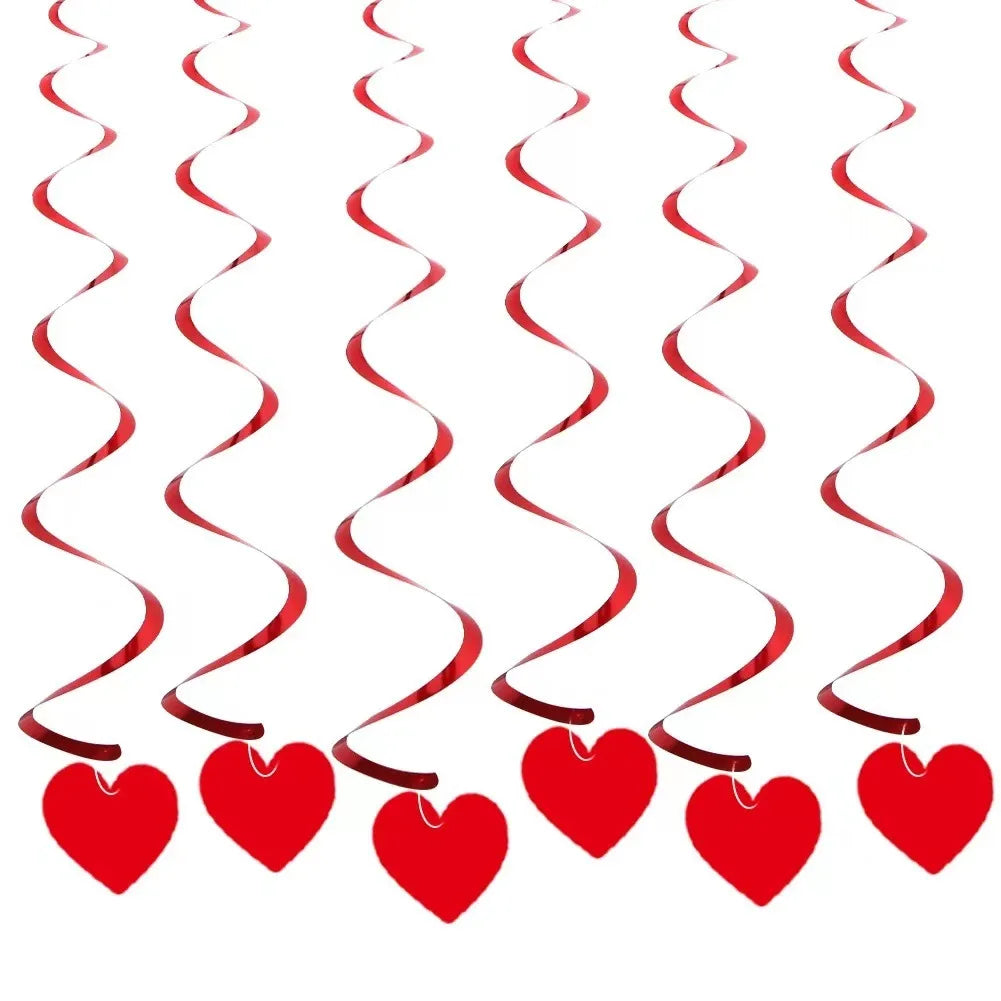 6PCS Red Heart Hanging Spiral Flags