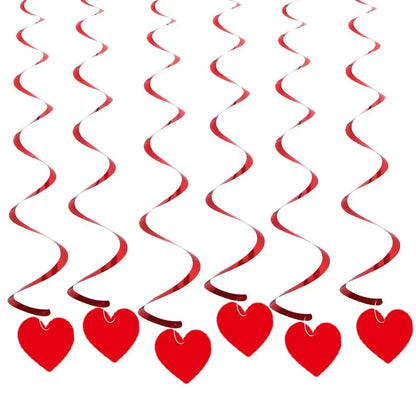6PCS Red Heart Hanging Spiral Flags