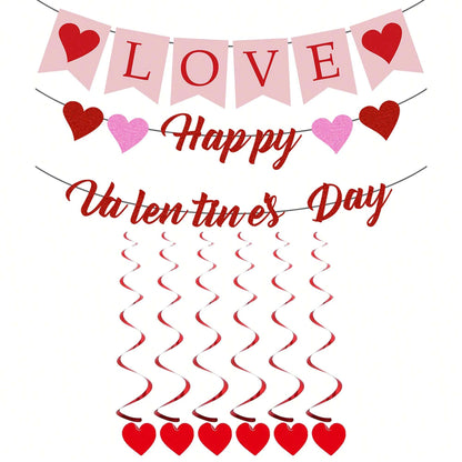 6PCS Red Heart Hanging Spiral Flags