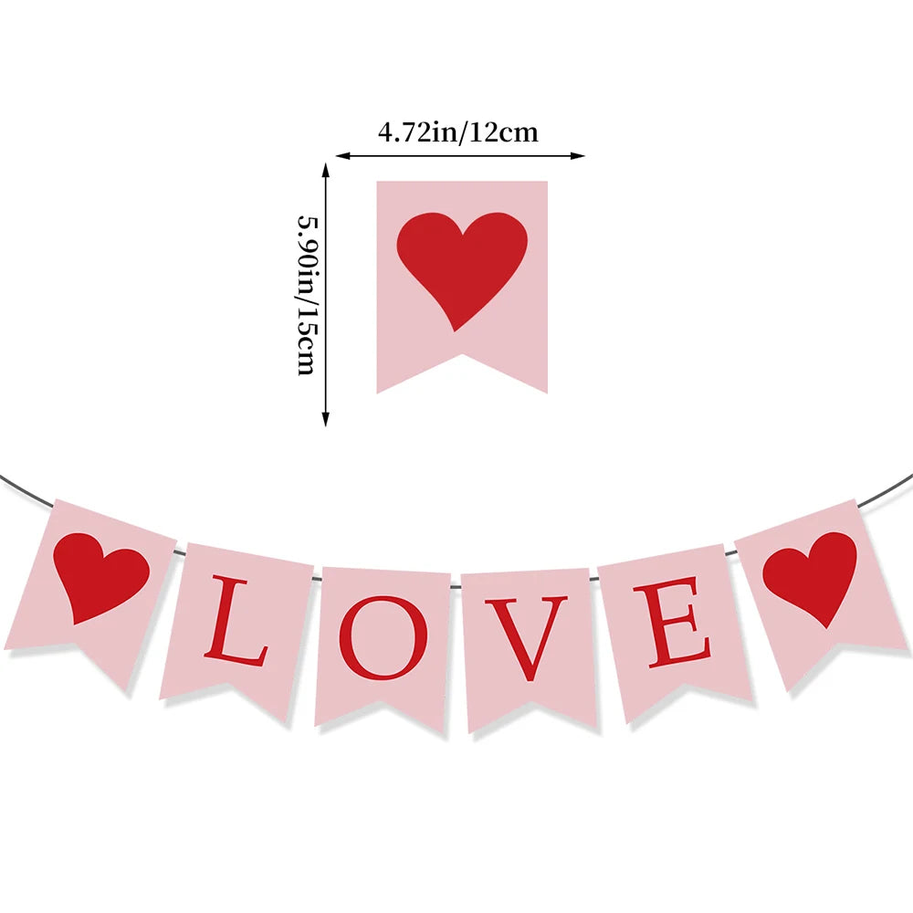 6PCS Red Heart Hanging Spiral Flags