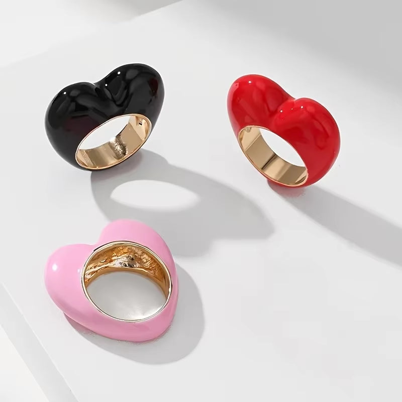 Colorful 3D Enamel Heart Ring