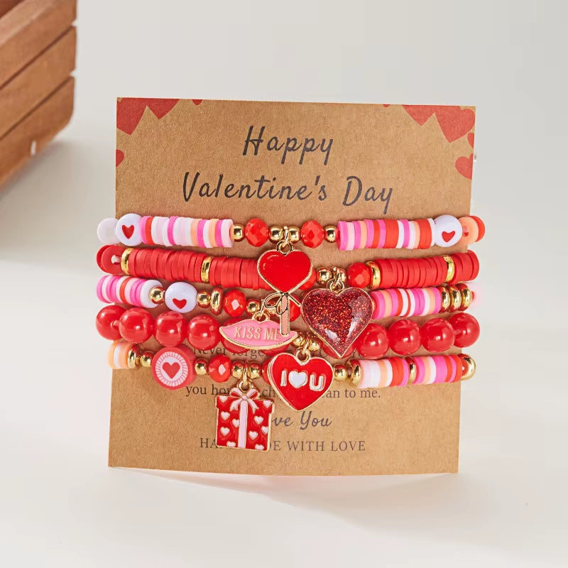 5-Piece Valentine Charm Bracelet Set
