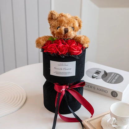 Valentine Rose Bouquet with Cute Bear