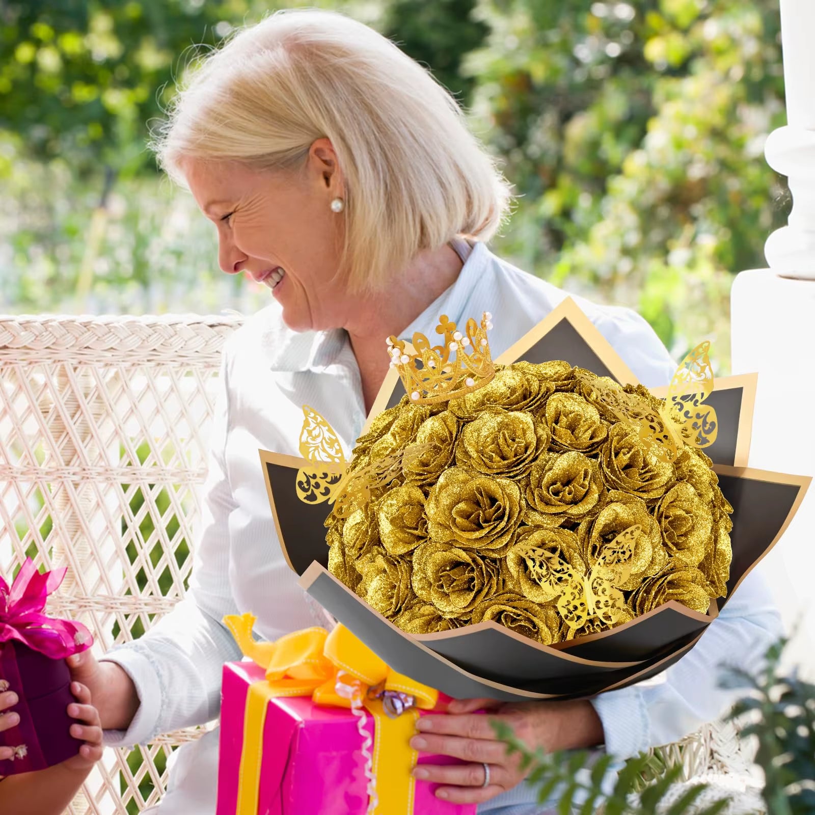 12PCS Glitter Roses Artificial Flowers