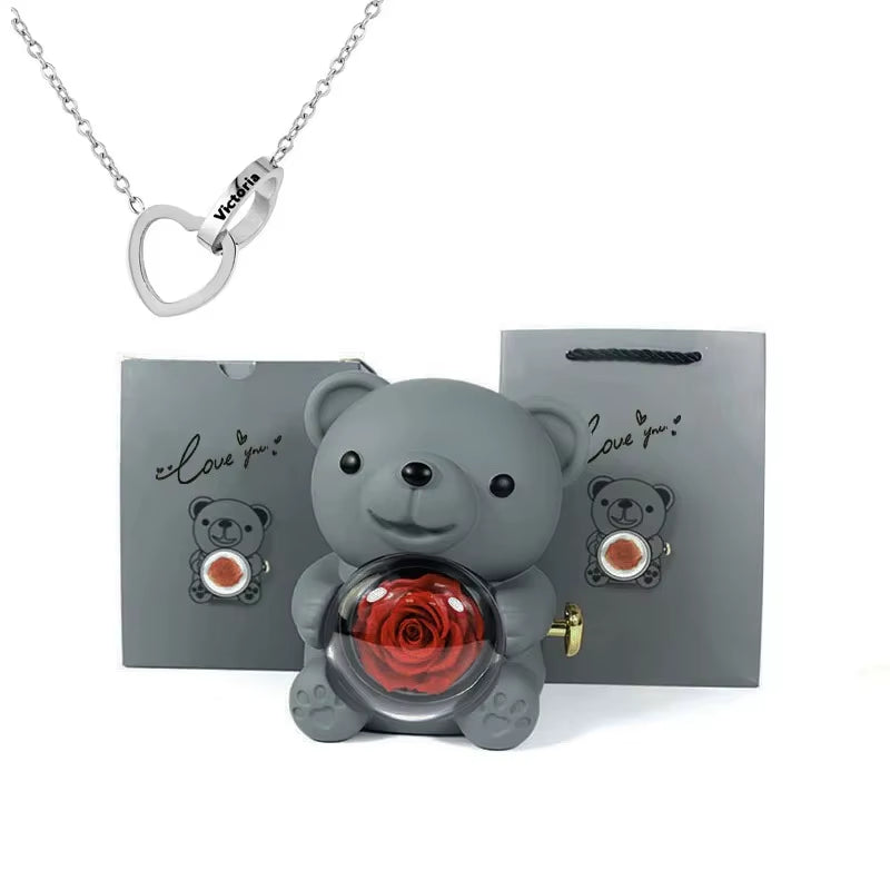 Eternal Rose Teddy Bear Jewelry Box