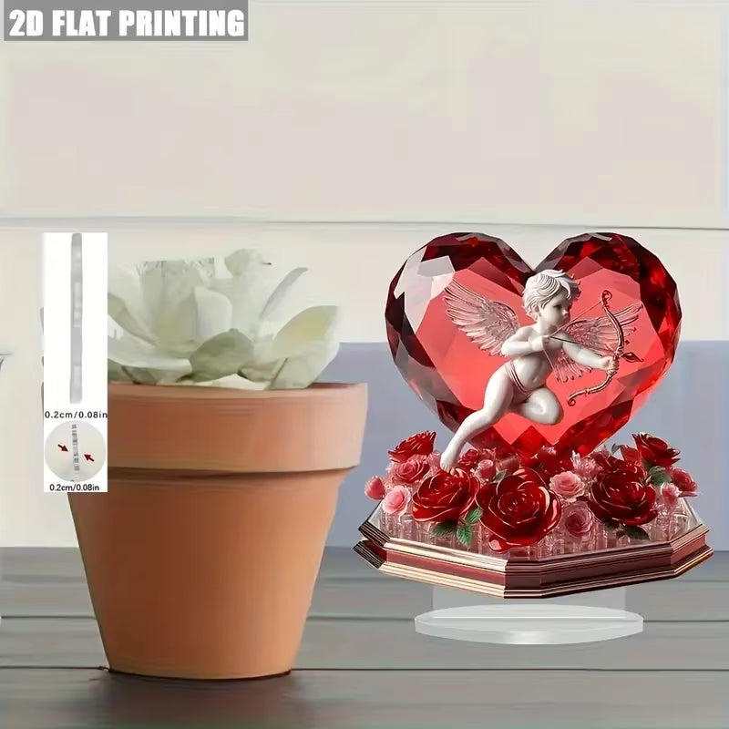 Cupid and Rose Heart Ornament