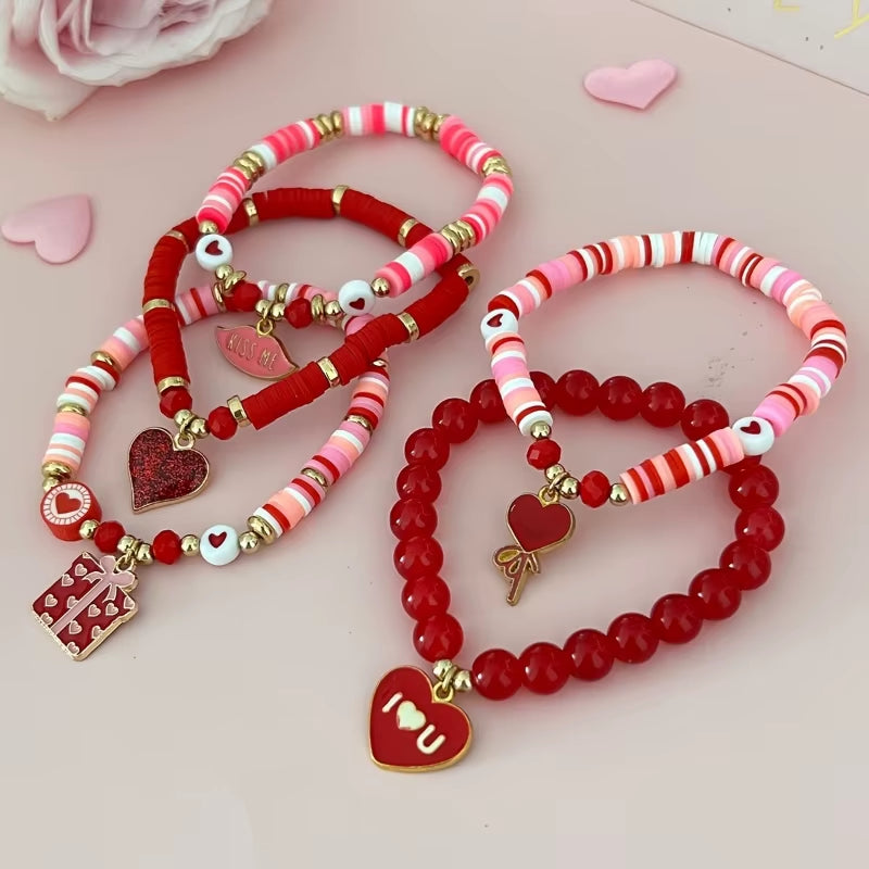 5-Piece Valentine Charm Bracelet Set