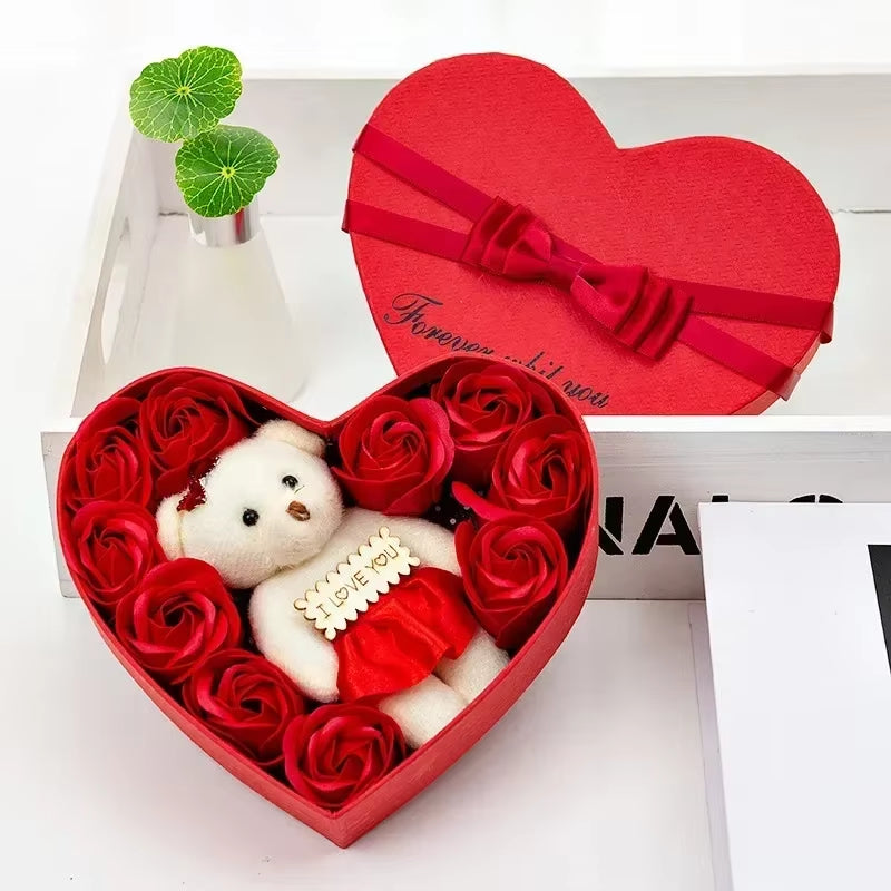 Heart-Shaped Soap Rose Bear Gift Box