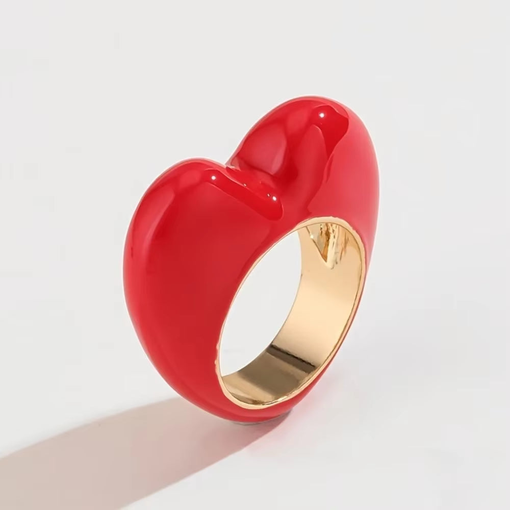 Colorful 3D Enamel Heart Ring
