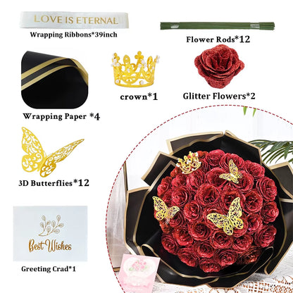 12PCS Glitter Roses Artificial Flowers