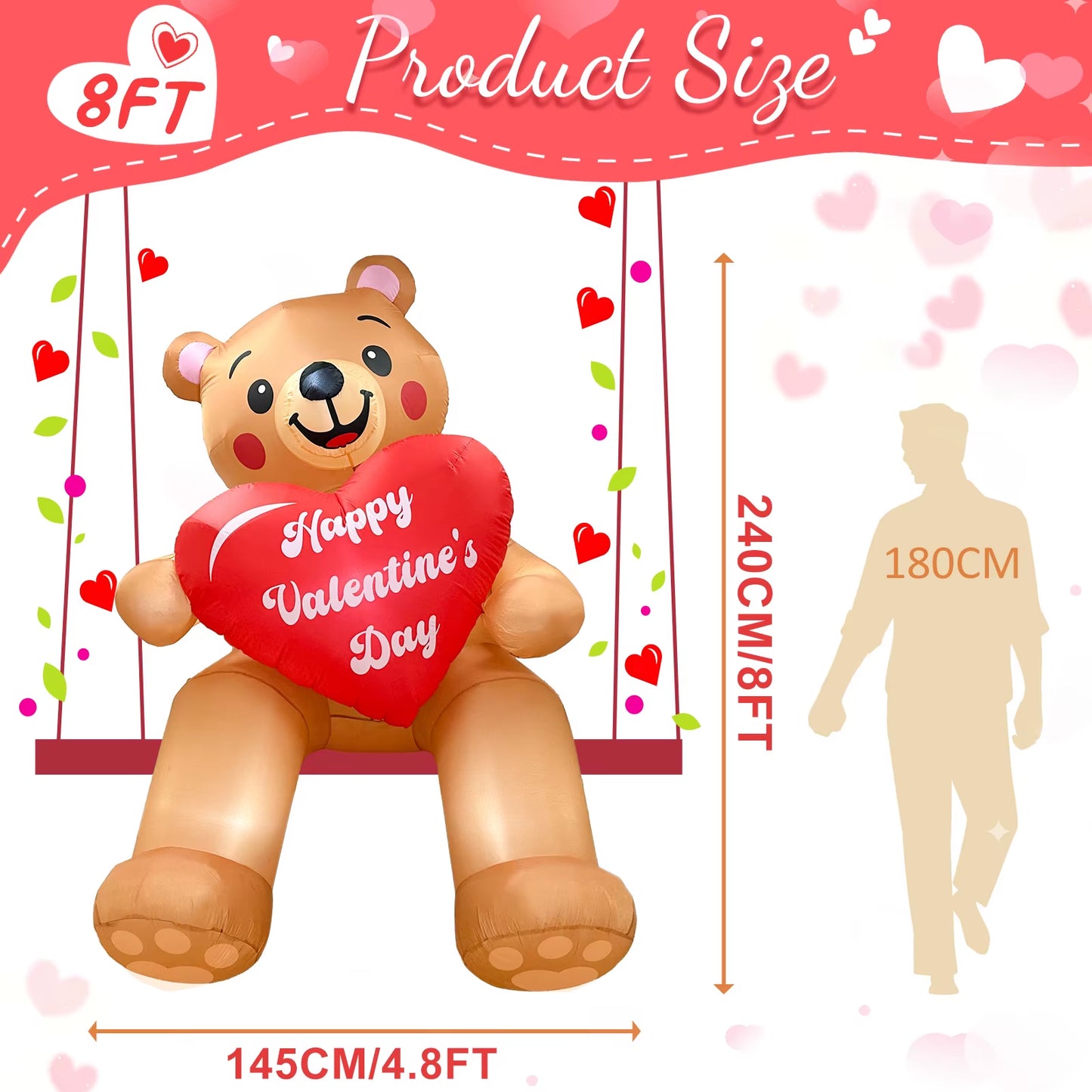 8FT Valentine Inflatable Bear