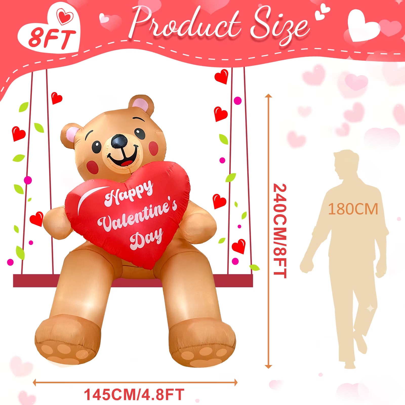 8FT Valentine Inflatable Bear