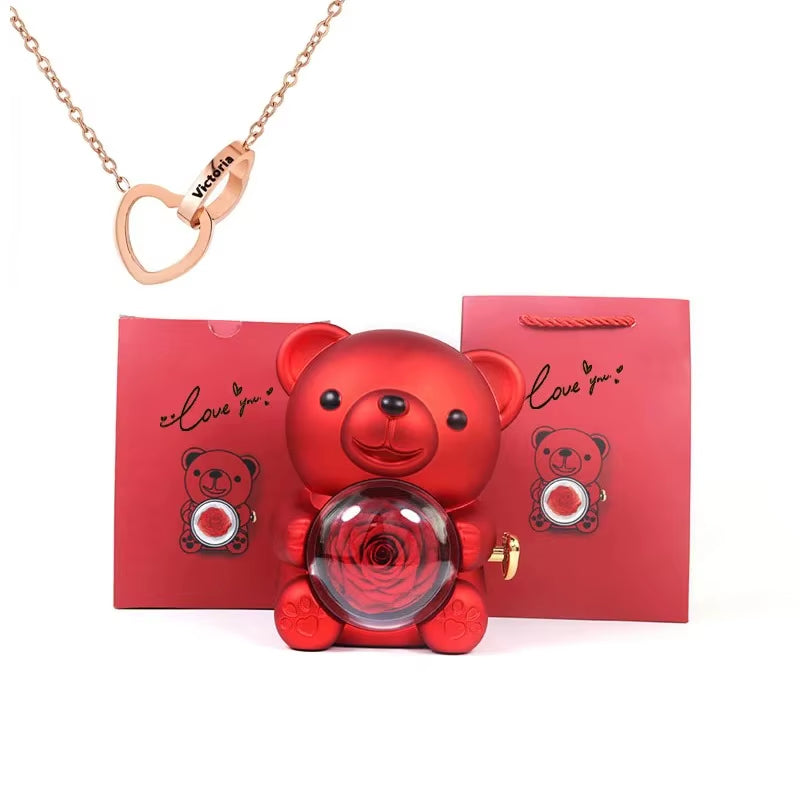Eternal Rose Teddy Bear Jewelry Box