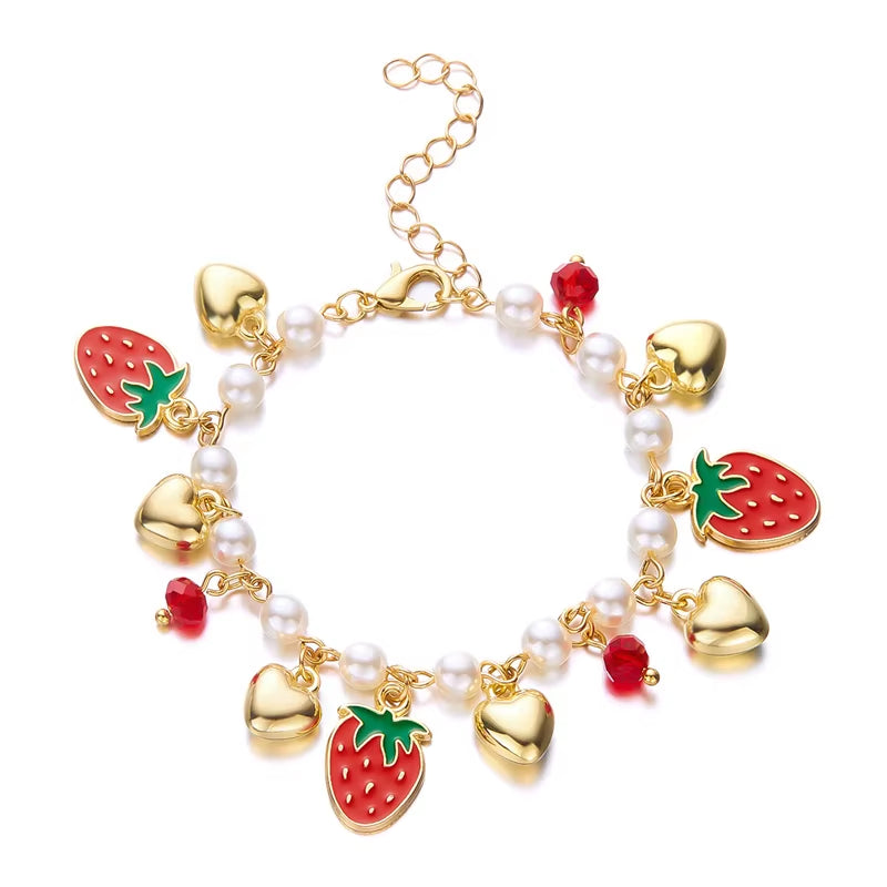 Red Strawberry Charm Bracelet