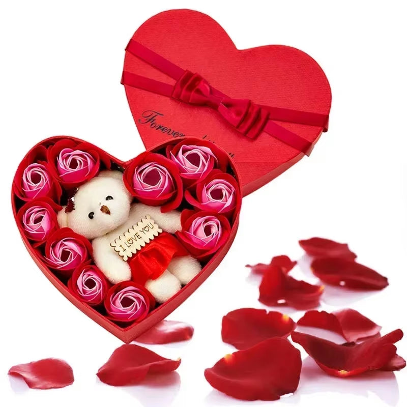 Heart-Shaped Soap Rose Bear Gift Box