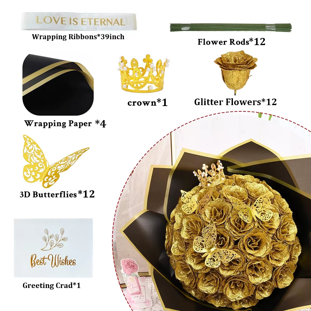 12PCS Glitter Roses Artificial Flowers