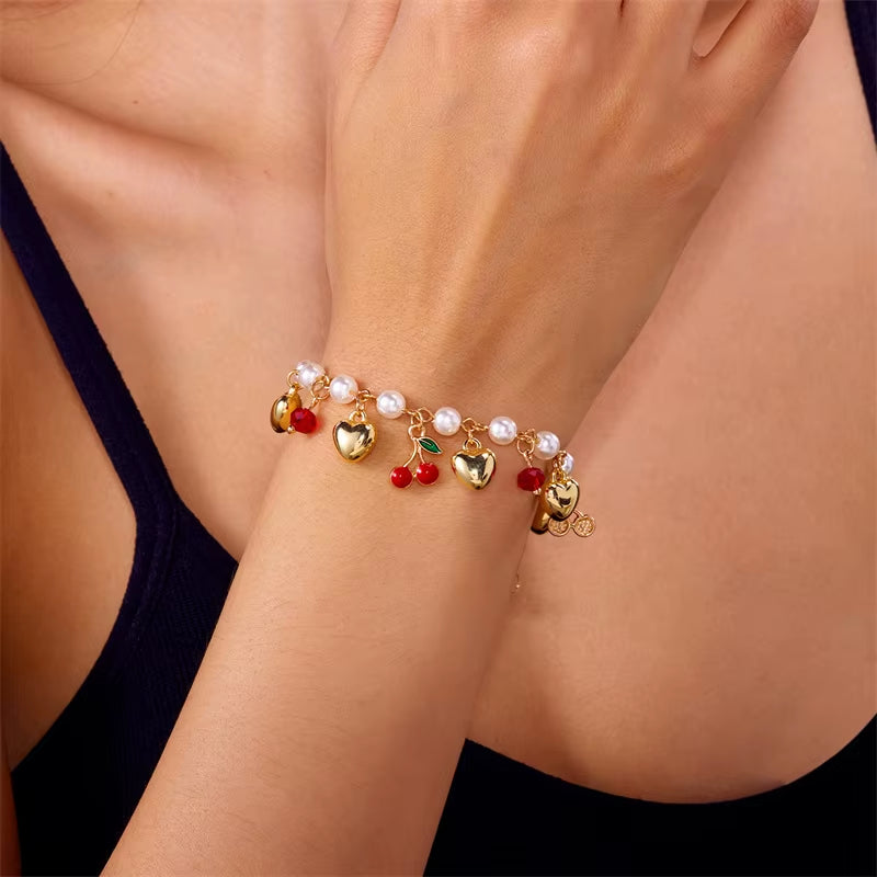 Red Strawberry Charm Bracelet