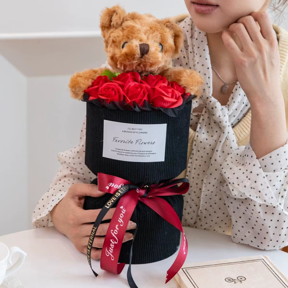 Valentine Rose Bouquet with Cute Bear