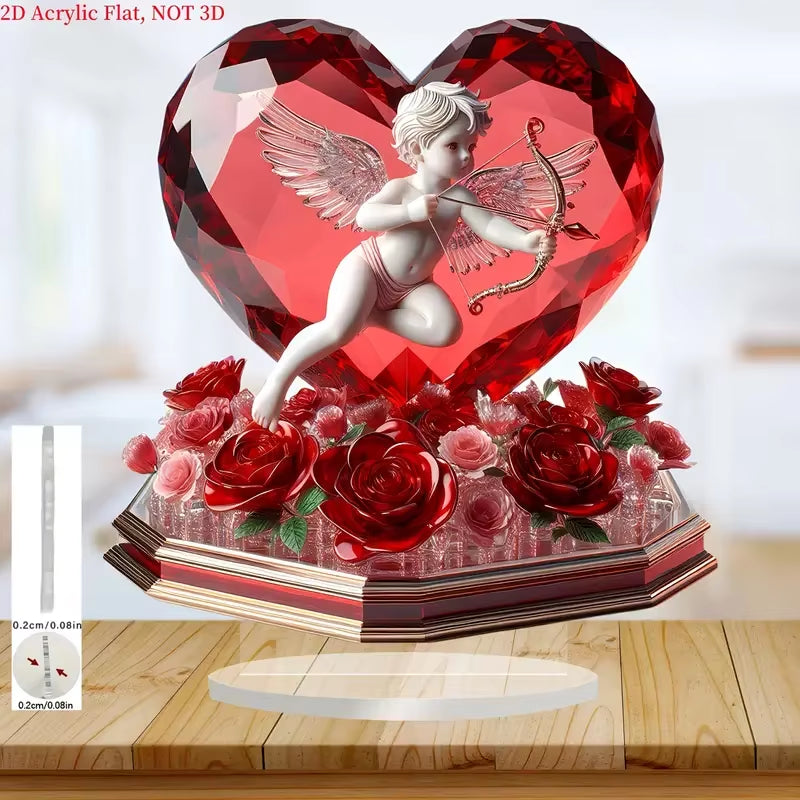 Cupid and Rose Heart Ornament