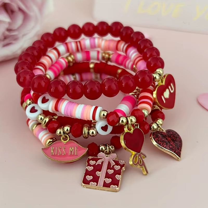 5-Piece Valentine Charm Bracelet Set